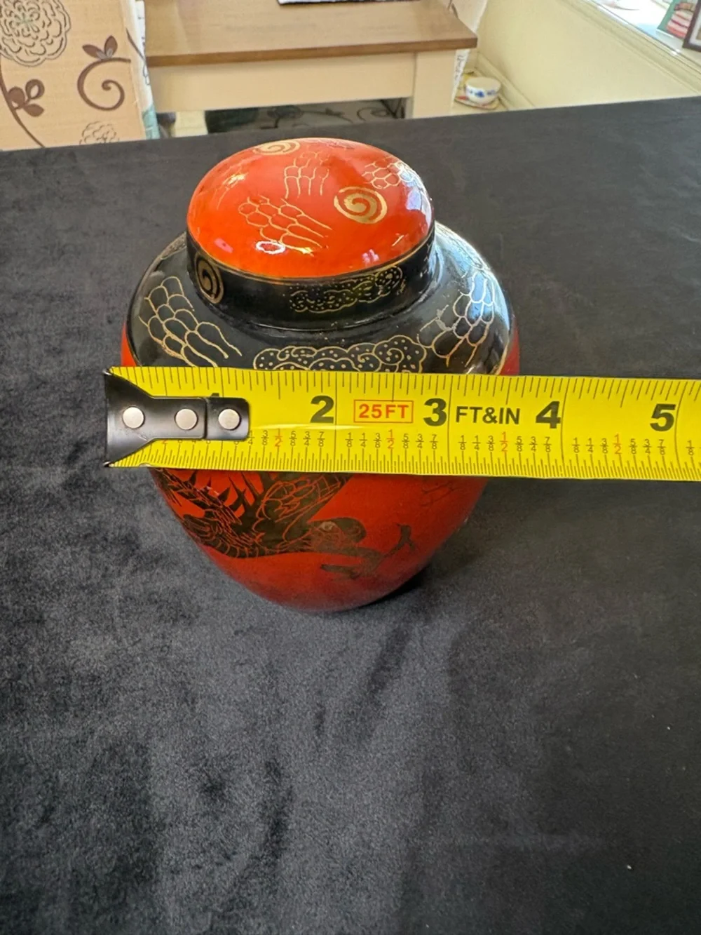Vintage Japanese Red and Black Dragon Lidded Ginger Jar - Picture 9 of 9